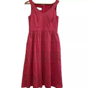 DONNA MORGAN Pink Eyelet Vneck Fit and Flare Midi Dress Sz 4